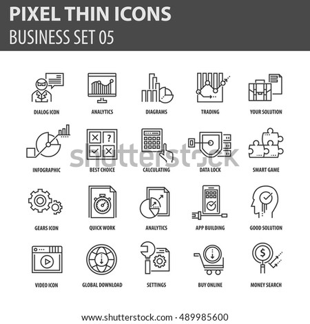Thin line flat icons pack for web design, user interface, mobile, computer infographic and other projects. 20 monoline elements pack.