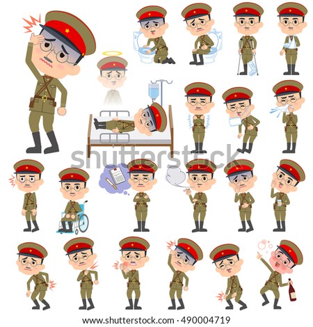 Set of various poses of military wear japan style man sickness