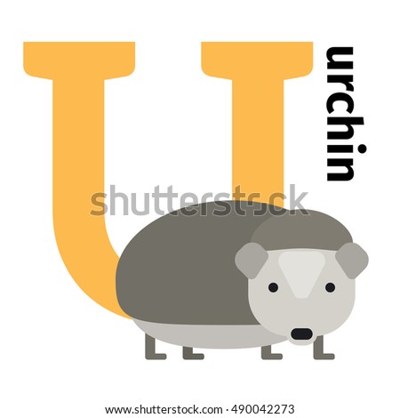 English animals zoo alphabet with letter U. Urchin vector illustration
