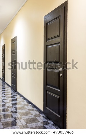 Dark doors in the corridor of the office