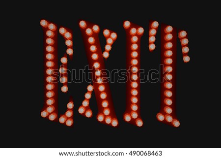 3D rendering of red neon sign EXIT with lamp glowing effect isolated on black.