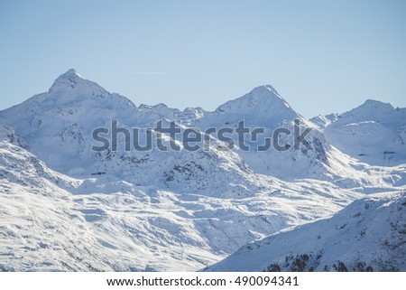 Snow Covered Mountain Range At Solden In Oetztal Alps; Tirol; Austria
