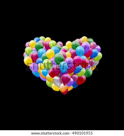 Group of color ballon forming a heart isolated on black background