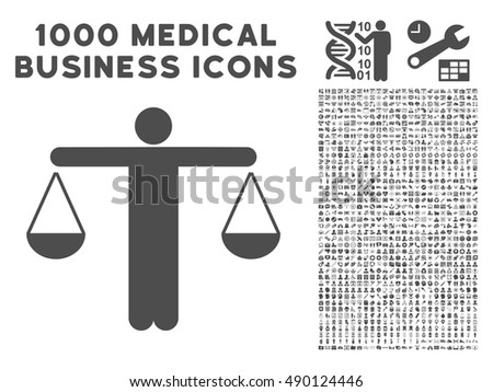 Gray Judge Person icon with 1000 medical business vector pictographs. Design style is flat symbols, gray color, white background.