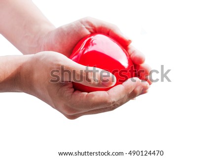 Red Heart in Hands, isolated on white background