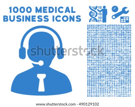 Reception Operator icon with 1000 medical business cobalt vector design elements. Collection style is flat symbols, white background.