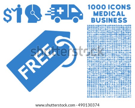 Free Tag icon with 1000 medical business cobalt vector design elements. Collection style is flat symbols, white background.