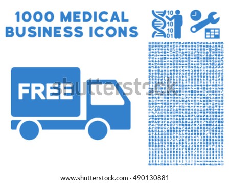Free Delivery icon with 1000 medical business cobalt vector pictograms. Set style is flat symbols, white background.