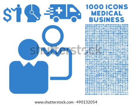 Clients icon with 1000 medical business cobalt vector pictograms. Design style is flat symbols, white background.