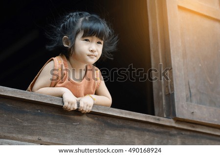 The girl at the window ,black background