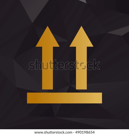 Logistic sign of arrows. Golden style on background with polygons.