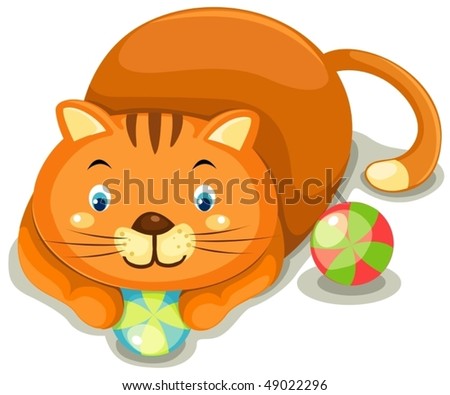 illustration of isolated a cute cat with colorful balls