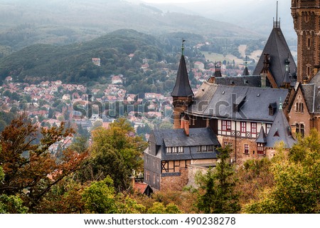 Wernigerode Castle in the Harz mountains, Germany Royalty-Free Stock Photo #490238278