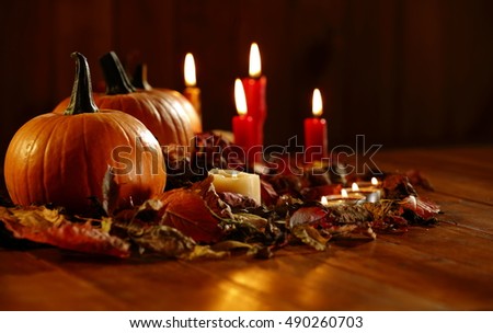 pumpkins on wooden desk space and space for your decoration 