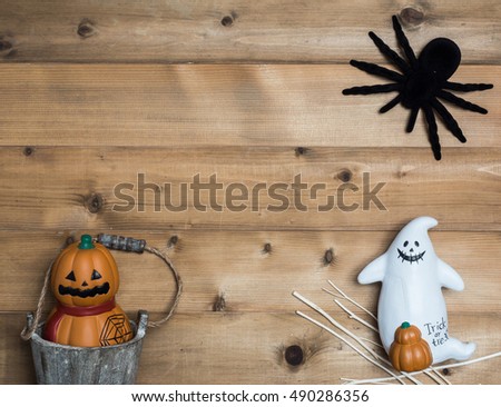 halloween object concept with wooden background
