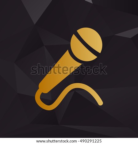 Microphone sign illustration. Golden style on background with polygons.