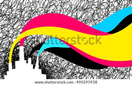 Illustration of the plant. Colored smoke. Abstract background. Eps 10 vector illustration. Isolated white background.