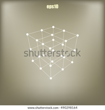 Wire frame Polygonal Element. Cube with Lines and Dots. Vector illustration