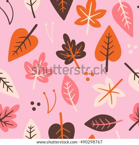 Simple and beautiful Leaves pattern. Hand drawn different Leaves texture.