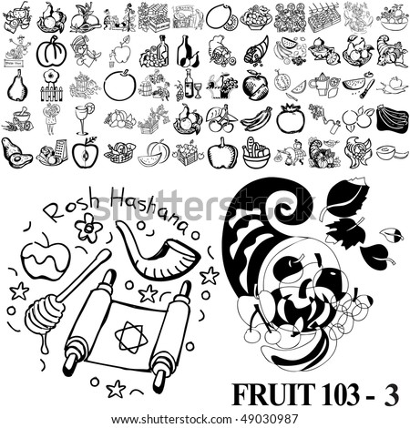 Fruit set of black sketch. Part 103-3. Isolated groups and layers.