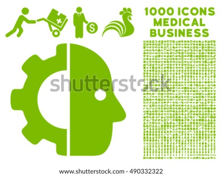 Cyborg icon with 1000 medical business eco green vector pictograms. Set style is flat symbols, white background.