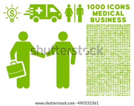 Contract icon with 1000 medical business eco green vector pictograms. Set style is flat symbols, white background.