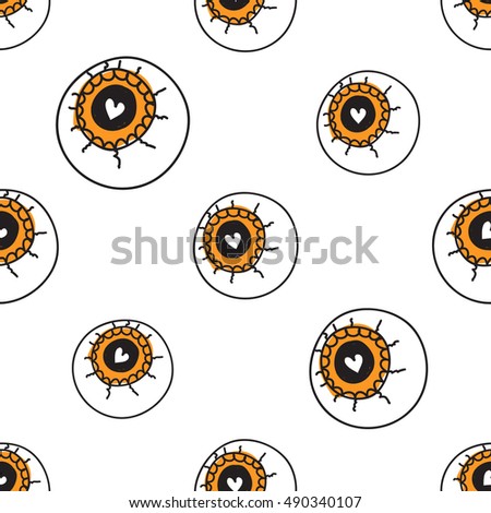 Halloween seamless pattern with all-seeing eyeball. Beautiful vector background for decoration halloween designs. Cute minimalistic art elements on white backdrop.