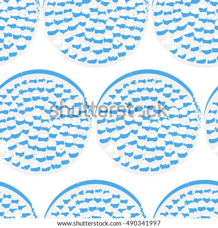 Colorful blue, gray, white grunge, textured random polka dot seamless pattern. Sketch circle on white background. Abstract hand drawn round seamless wrapping paper, wallpaper. Vector illustration. 