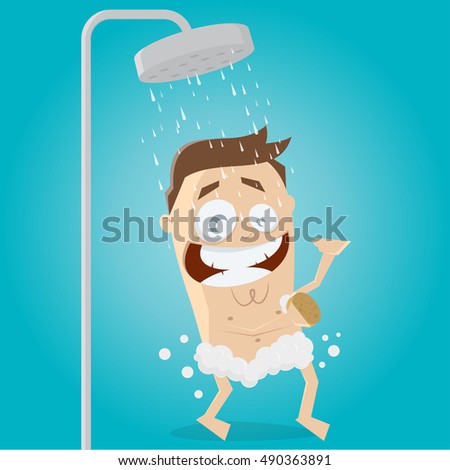 happy man taking a shower