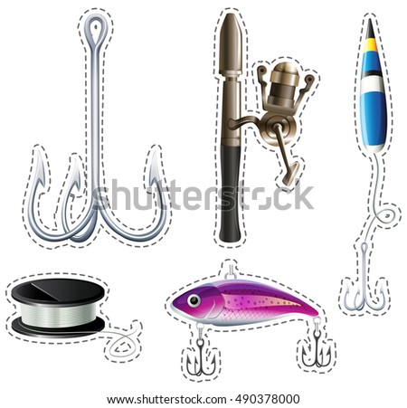 Sticker set with fishing hooks illustration