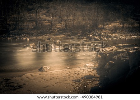 river, water in the old style, vintage photos