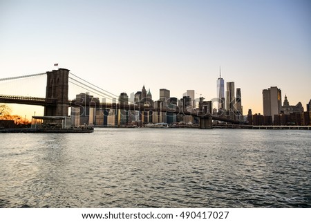 Brooklyn bridge and Manhattan skyline from Brooklyn bridge Park