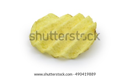 Ridge cut potato chips isolated on white. Clipping path included in jpeg.