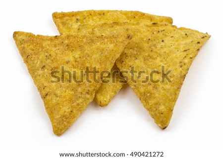 Tortilla chips isolated on white background. Clipping path included in jpeg.