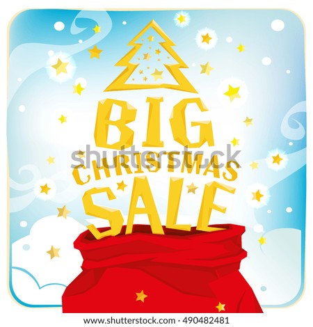 Full Santa Claus bag with big christmas sale. Vector illustration