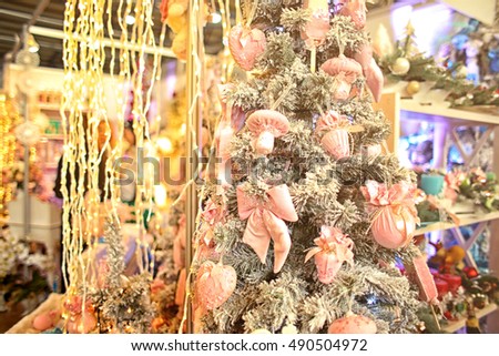Decorated Christmas tree in shopping center
