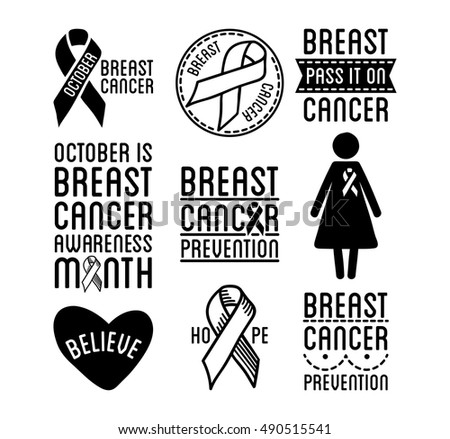 Breast Cancer  Set of Breast Cancer Awareness logos. Breast Cancer Black and white vector ribbons and cancer prevention signs for banners and social posters and stickers. Isolated on white background.
