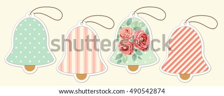 Set of cute vintage Christmas bell price tags in shabby chic style