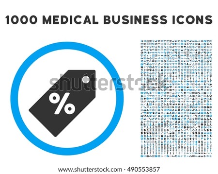 Discount Tag icon with 1000 medical commercial gray and blue vector pictograms. Clipart style is flat bicolor symbols, white background.