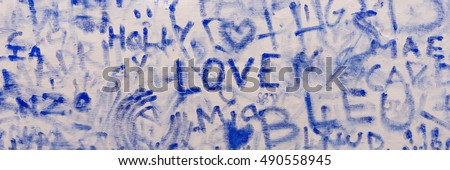 Graffiti pattern, background in blue color with word love