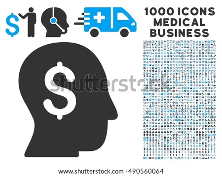 Businessman icon with 1000 medical commercial gray and blue vector pictograms. Collection style is flat bicolor symbols, white background.