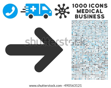 Arrow Right icon with 1000 medical business gray and blue vector pictographs. Collection style is flat bicolor symbols, white background.
