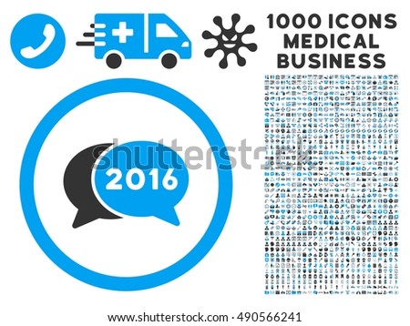 2016 Chat icon with 1000 medical business gray and blue vector pictographs. Collection style is flat bicolor symbols, white background.
