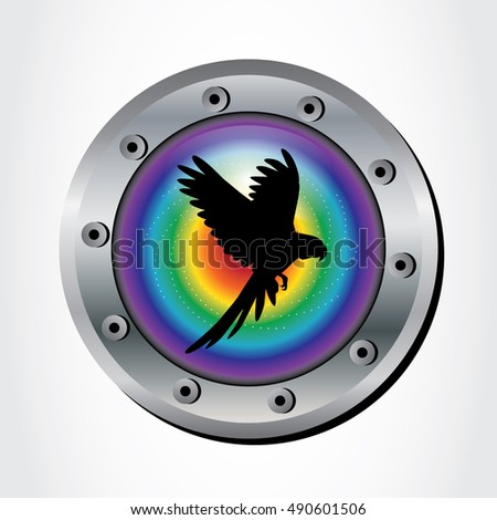 Vector illustration of a metal emblem with the silhouette of a parrot