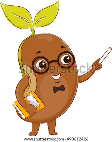 Mascot Illustration of a Bean Sprout Dressed as a Teacher Holding a Book in One Hand and a Chalk in the Other