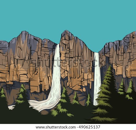 Beautiful waterfall scene vector nature landscape background