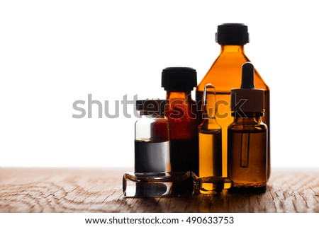 medicament in a glass vial on white background