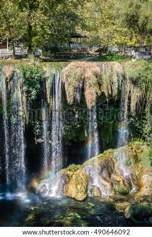 Rainbow at Duden waterfall in Antalya, Turkey