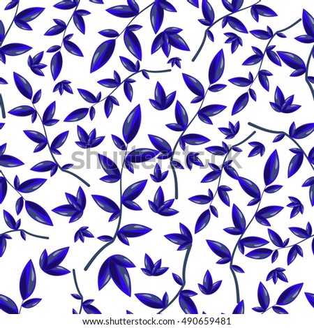 seamless pattern with leaf Blue leaves on white background