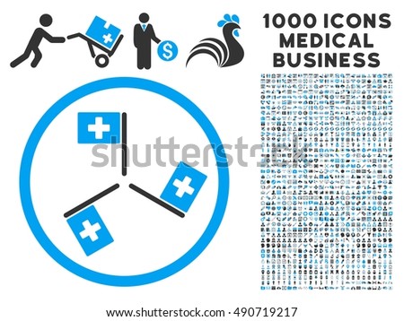 Hospital Flags icon with 1000 medical commercial gray and blue vector design elements. Set style is flat bicolor symbols, white background.